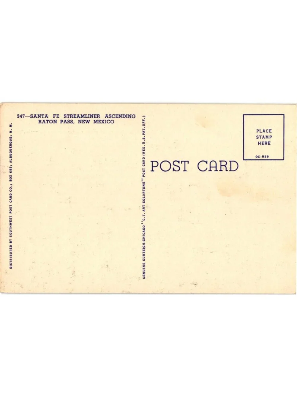 Santa Fe Streamliner Raton Pass New Mexico Art Colortone Postcard Pre-Owned